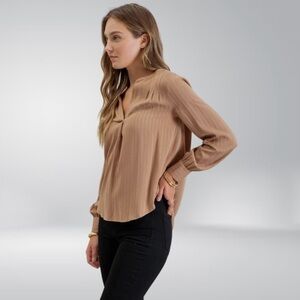 Blu Pepper Stripe Pleated Long Sleeve Blouse